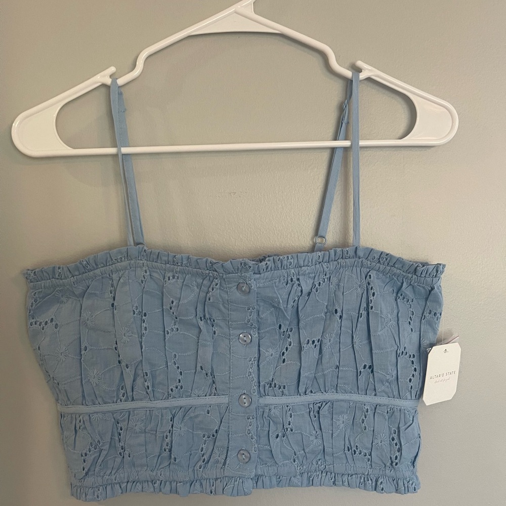 Altar’d State Blue Eyelet Lace Bandeau Style Top Size M NWT